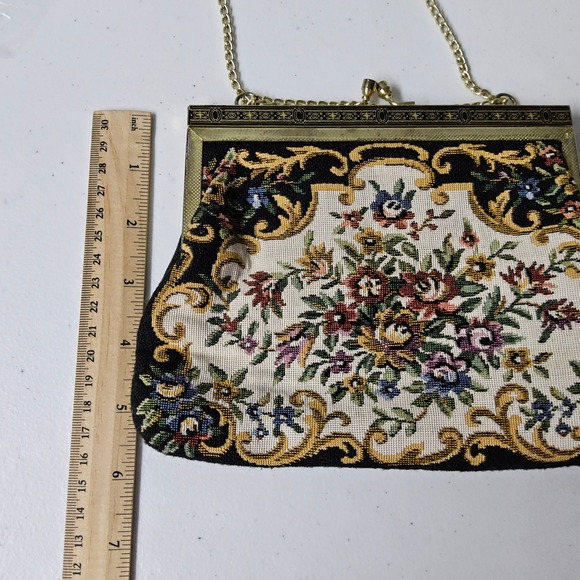 Vintage Floral Tapestry Handbag Gold Chain‎ Purse Evening Bag Made In China - Picture 10 of 10